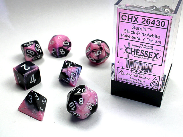 Chessex Gemini Black-Pink/ White Polyhedral 7-Die Set