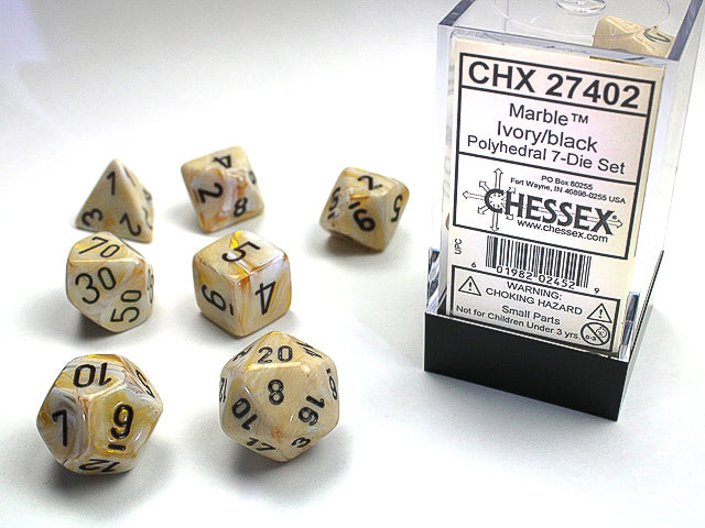 Chessex Marble Ivory/ Black Polyhedral 7-Die Set