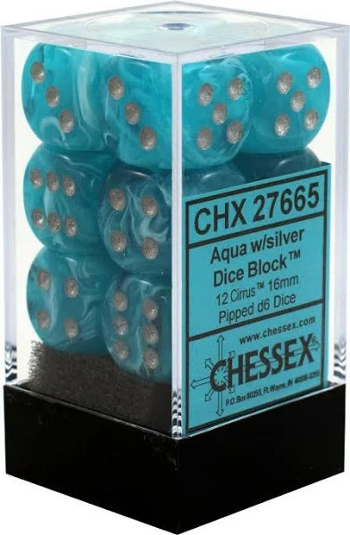 Chessex Aqua/Silver 16mm D6 Dice Block