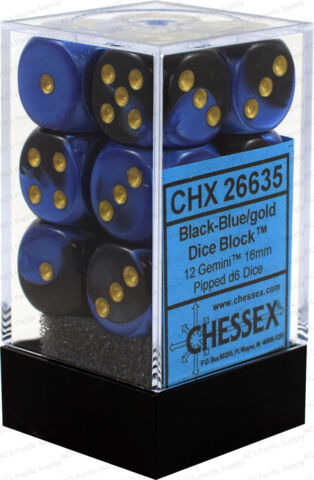 Chessex Black-Blue/Gold 16mm D6 Dice Block