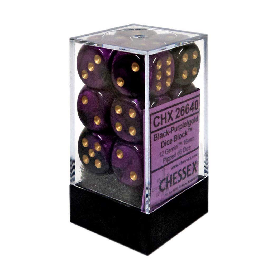 Chessex Black-Purple/Gold 16mm D6 Dice Block