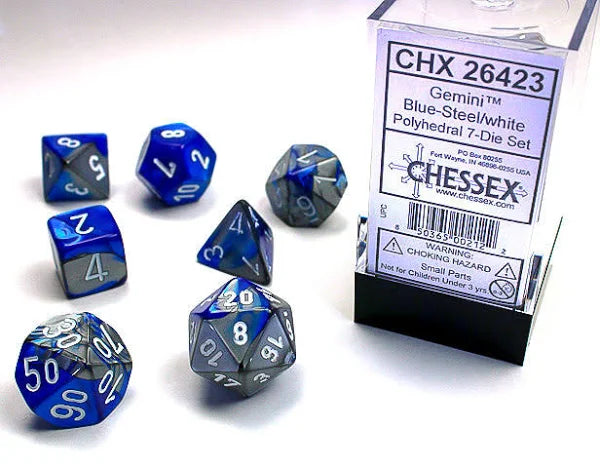 Chessex Blue-Steel/White Polyhedral 7-Die Set
