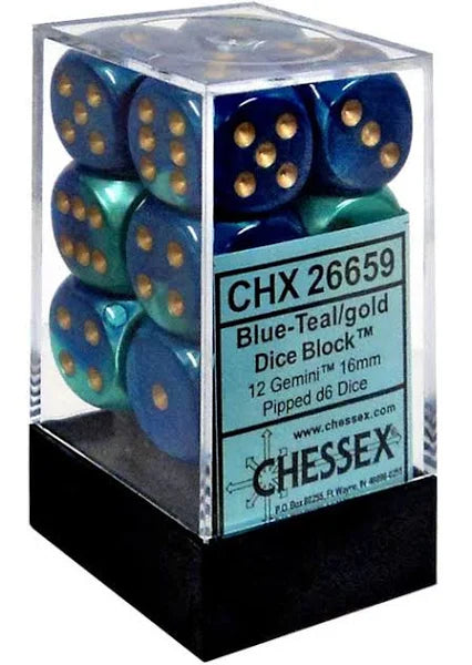 Chessex Blue-Teal/Gold 16mm D6 Dice Block