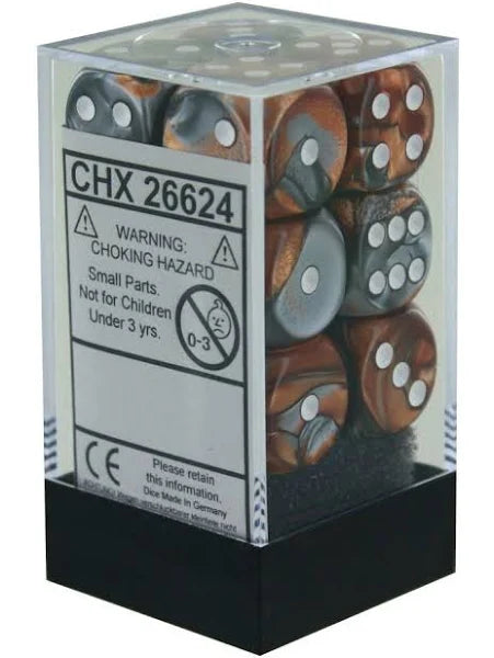 Chessex Copper-Steel/White 16mm D6 Dice Block