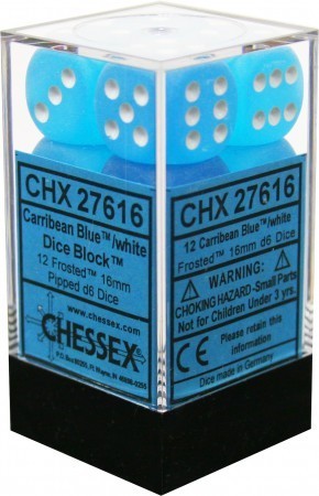 Chessex Frosted Caribbean Blue/White 16mm D6 Dice Block