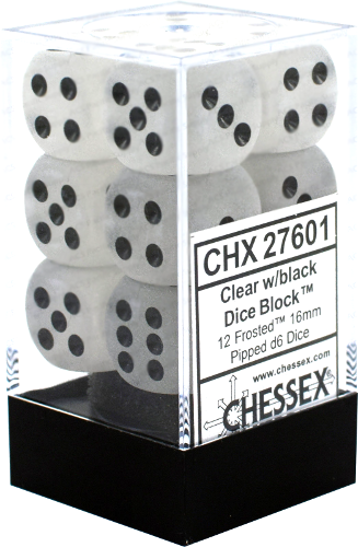 Chessex Frosted Clear/Black 16mm D6 Dice Block