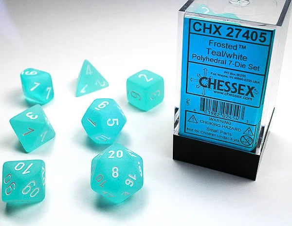 Chessex Frosted Teal/White Polyhedral 7-Die Set