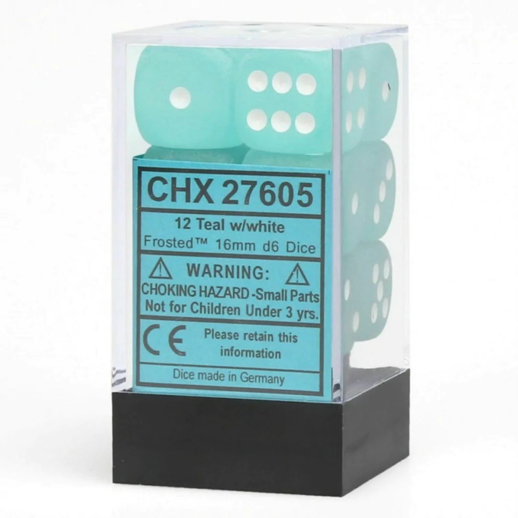 Chessex Frosted Teal/White 16mm D6 Dice Block