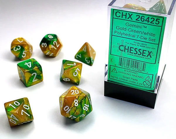 Chessex Gold-Green/White Polyhedral 7-Die Set