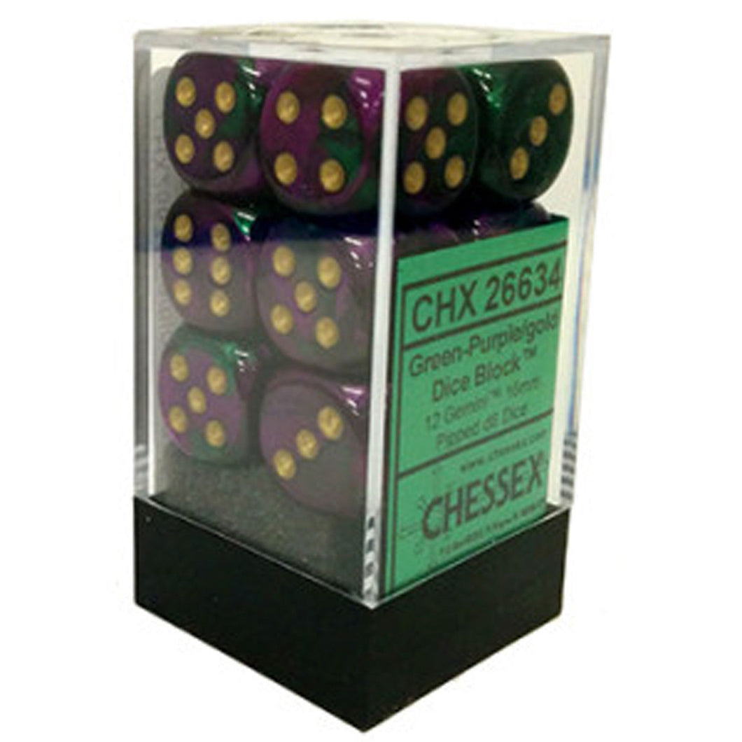 Chessex Green-Purple/Gold 16mm D6 Dice Block