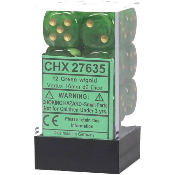 Chessex Green/Gold 16mm D6 Dice Block