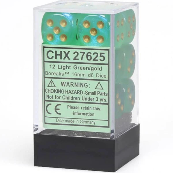 Chessex Light Green/Gold 16mm D6 Dice Block