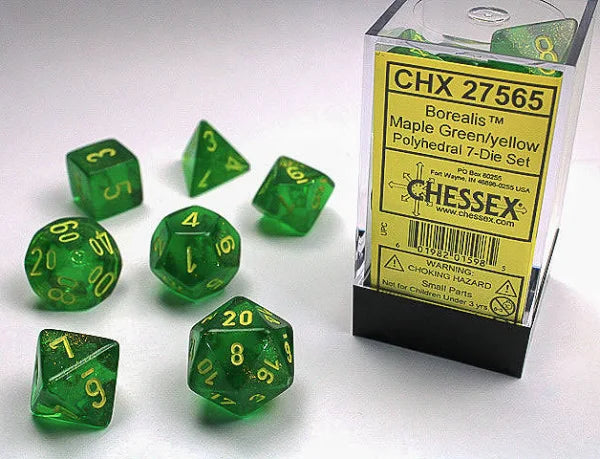 Chessex Maple Green/Yellow Polyhedral 7-Die Set
