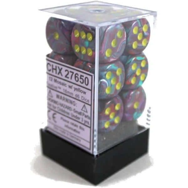 Chessex Mosaic/Yellow 16mm D6 Dice Block