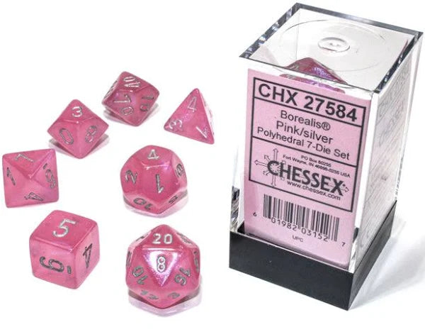 Chessex Pink/Silver (Luminary) Polyhedral 7-Die Set