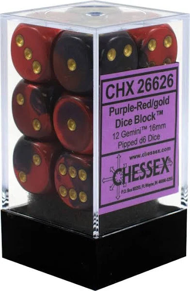 Chessex Purple-Red/Gold 16mm D6 Dice Block