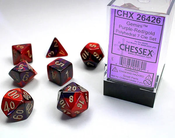 Chessex Purple-Red/Gold Polyhedral 7-Die Set