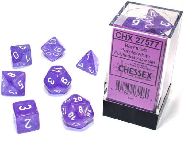 Chessex Purple/White (Luminary) Polyhedral 7-Die Set