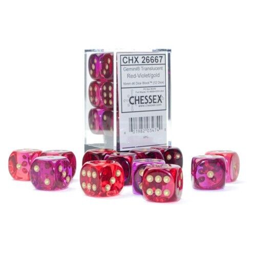 Chessex Red-Violet/Gold 16mm D6 Dice Block
