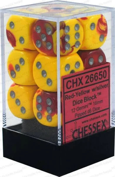 Chessex Red-Yellow/Silver 16mm D6 Dice Block