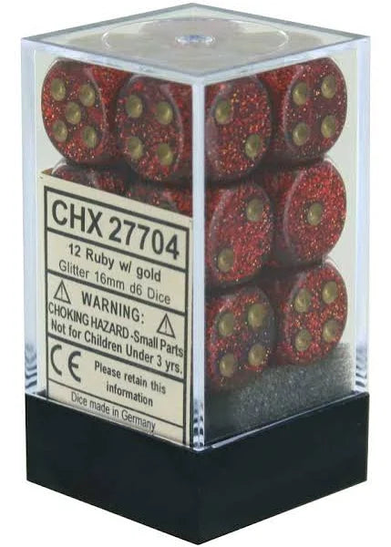 Chessex Ruby Red/Gold Glitter 16mm D6 Dice Block