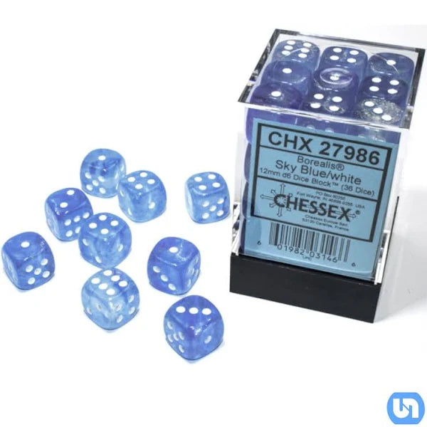 Chessex Sky Blue/White (Luminary) 16mm D6 Dice Block