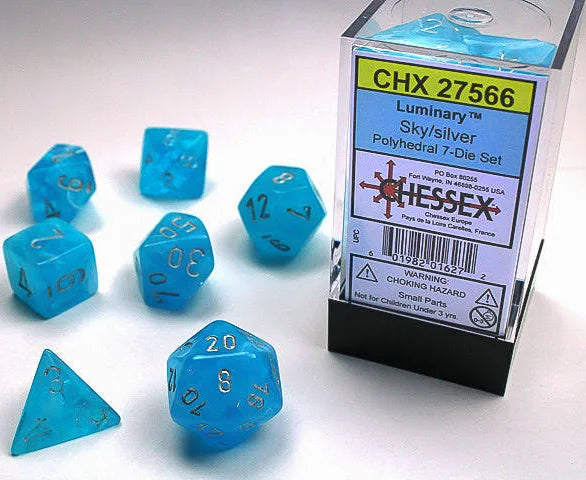 Chessex Sky/Silver (Luminary) Polyhedral 7-Die Set