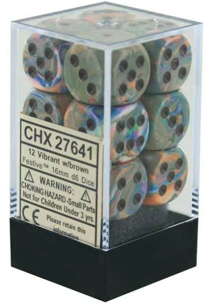 Chessex Vibrant/Brown 16mm D6 Dice Block