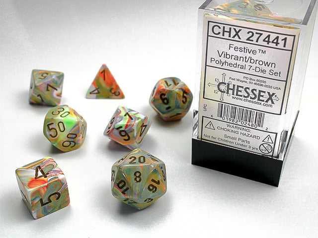 Chessex Vibrant/Brown Polyhedral 7-Die Set