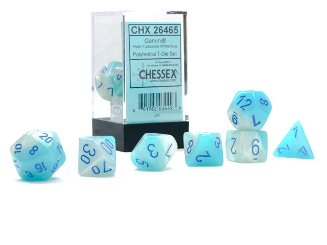 Chessex Turquoise-White/Blue (Luminary) Polyhedral 7-Die Set